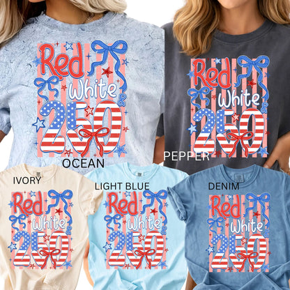 Comfort Colors® America 250 Years T-Shirt – Floral USA Stripe Graphic Tee, Retro July 4th Oversized Shirt, Semiquincentennial 1776–2026 Celebration Top