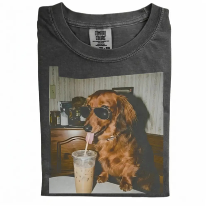 Dog Iced Coffee Tee – Vintage 90s Funny Edgy Dog Meme Shirt