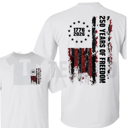 Double-Sided USA 250th Anniversary T-Shirt – Vintage 1776-2026 Patriotic Flag Tee, Semiquincentennial Milestone Graphic Shirt
