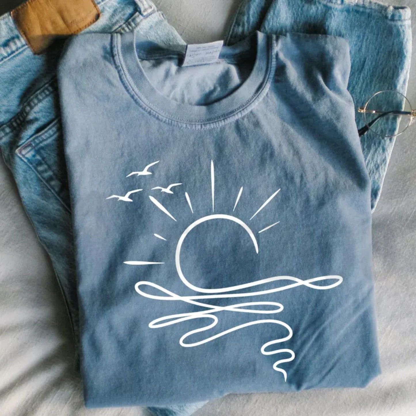 Sun Ocean Boho Comfort Colors Shirt – Minimalist Linear Summer Beach Tee
