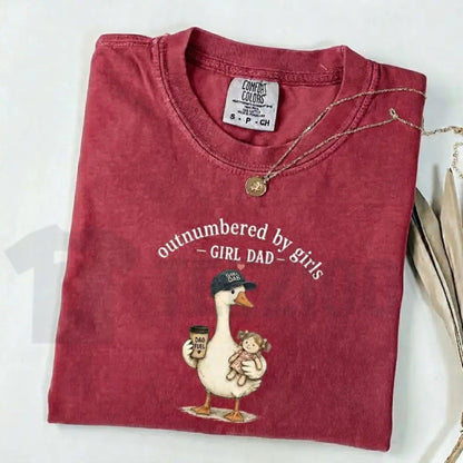 Comfort Colors Girl Dad Shirt – Funny Outnumbered By Girls Duck Graphic Tee, Cute Retro Father’s Day Gift