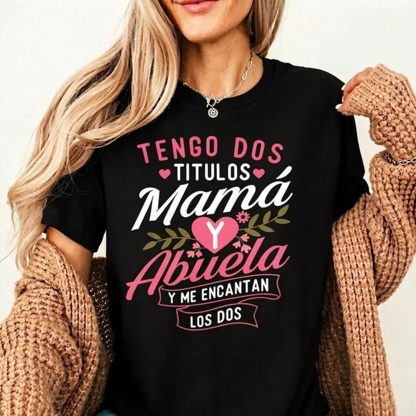 "Mom and Grandma" Two Titles Family Heritage T-Shirt – Elegant Motherhood Statement Top, Sweet Multi-Generational Matriarch Tee
