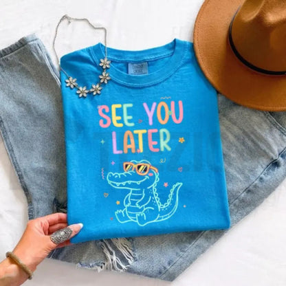 Funny Teacher Alligator T-Shirt – “See You Later” Retro Summer Tee, End of School Shirt