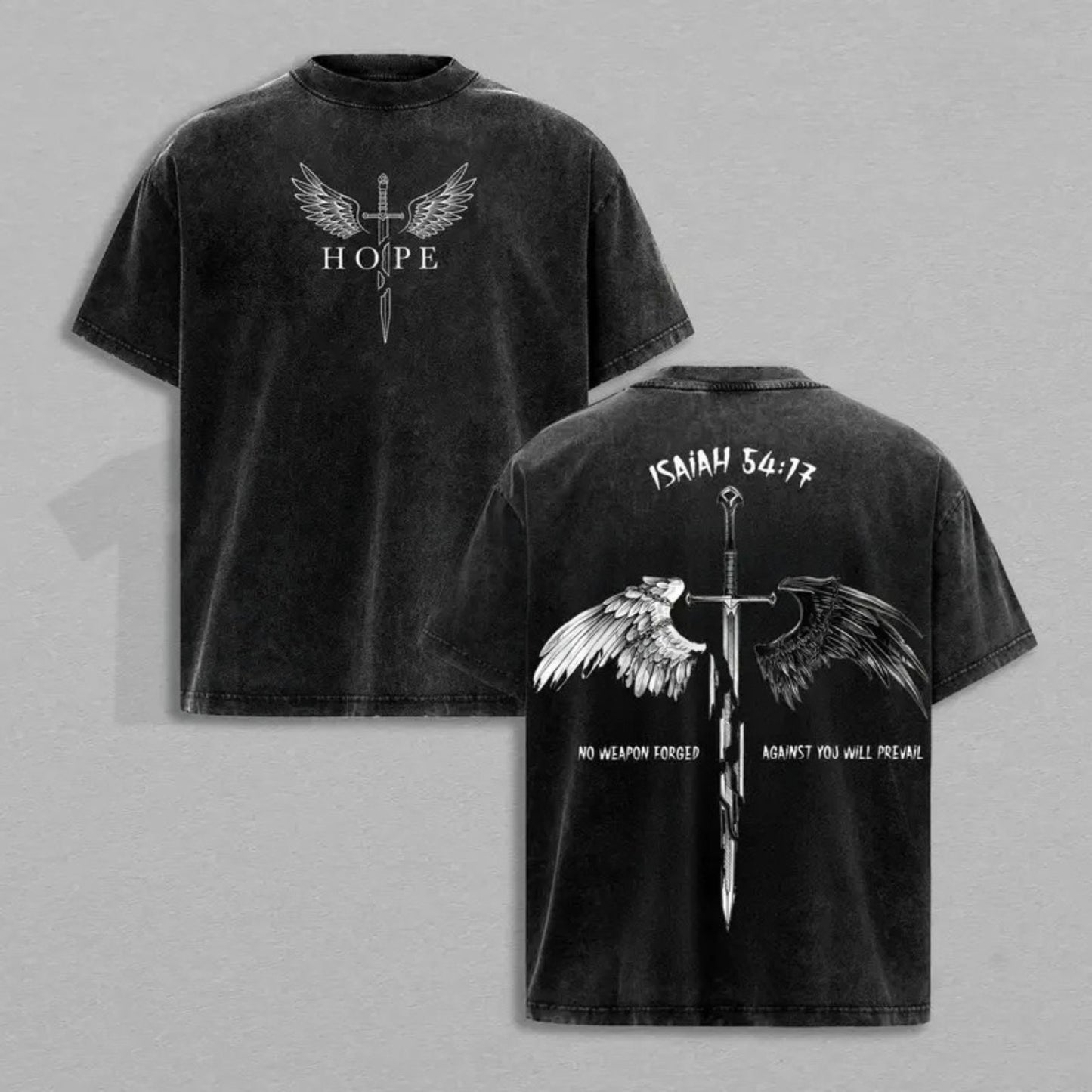 Isaiah 54:17 Armor of God Vintage Washed T-Shirt – Christian Sword & Shield Graphic Tee