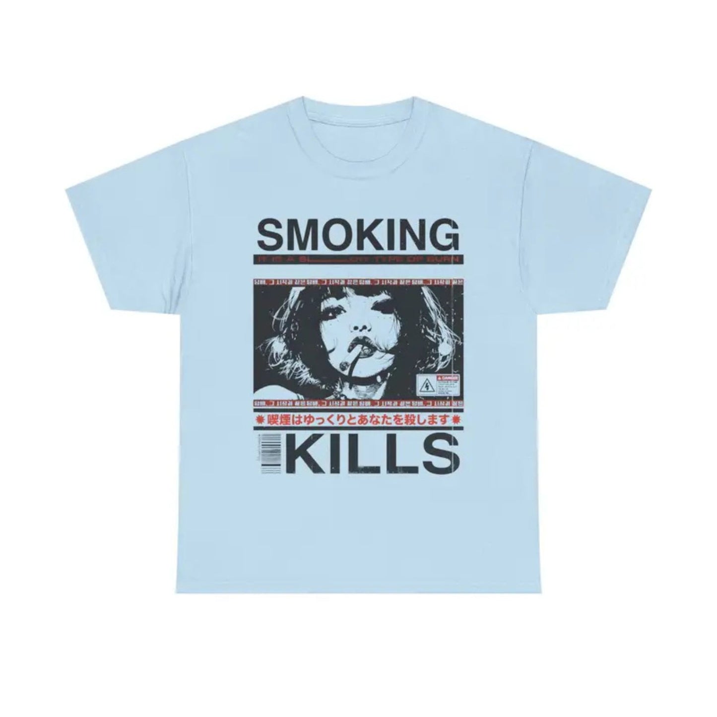 "Smoking Kills" Manga Style T-Shirt – Retro Anime Aesthetic Graphic Tee, Unisex Cotton Shirt