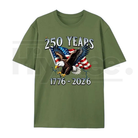 "250 Years of Liberty" T-Shirt – 1776–2026 Eagle & USA Flag Patriotic Graphic Tee, Unisex Cotton Shirt - Teezioo