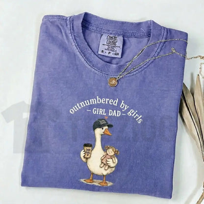 Comfort Colors Girl Dad Shirt – Funny Outnumbered By Girls Duck Graphic Tee, Cute Retro Father’s Day Gift