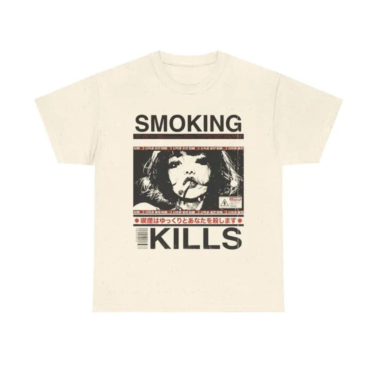 "Smoking Kills" Manga Style T-Shirt – Retro Anime Aesthetic Graphic Tee, Unisex Cotton Shirt
