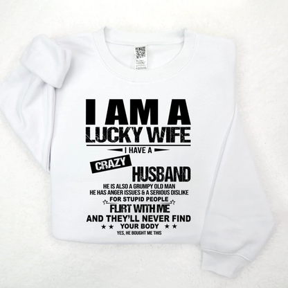 "I Am A Lucky Wife" Bold Lettering Pullover – Trendy Aesthetic Sweatshirt