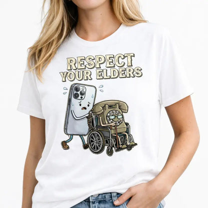 "Respect Your Elders" Floppy Disk T-Shirt – Funny Retro Tech Graphic Tee, Unisex Cotton Shirt