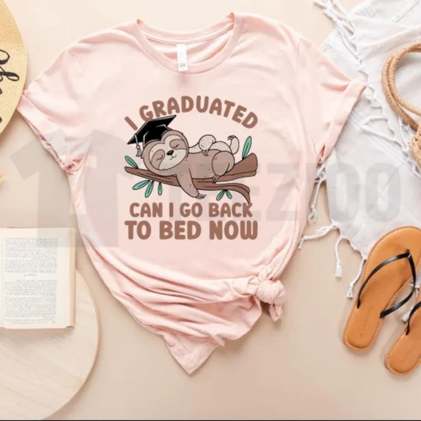 Funny Sloth Graduation T-Shirt – Relatable Graduate Gift Graphic Tee, Lazy Can I Go Back To Bed Urban Top
