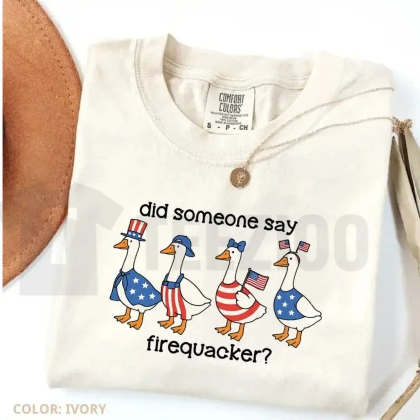 Funny Patriotic Goose T-Shirt – Firequacker 4th of July Tee, American Flag Humor Shirt