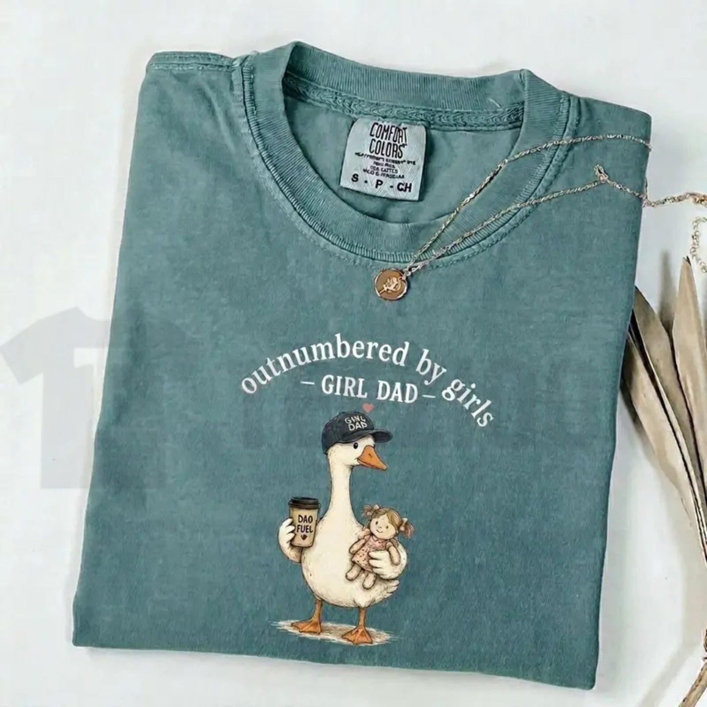 Comfort Colors Girl Dad Shirt – Funny Outnumbered By Girls Duck Graphic Tee, Cute Retro Father’s Day Gift