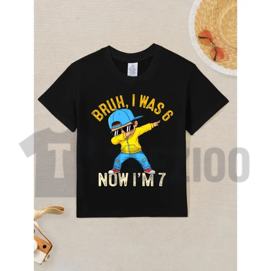 7 Years Old Birthday Boy Shirt – Bold Typography Dabbing Skeleton Graphic Tee