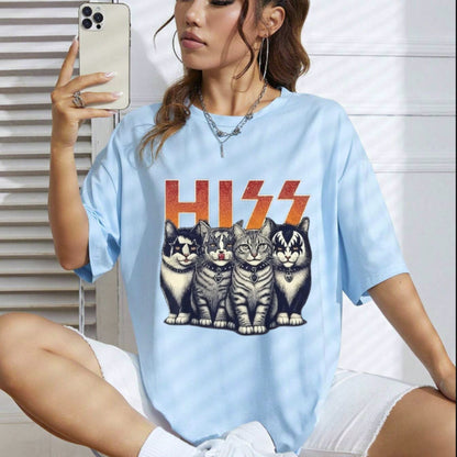 Hiss Funny Cats Rock T-Shirt – Kittens Rock Band Parody Graphic Tee, Unisex Cotton Shirt