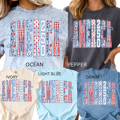 Comfort Colors® America 250 Years T-Shirt – Floral USA Stripe Graphic Tee, Retro July 4th Oversized Shirt, Semiquincentennial 1776–2026 Celebration Top