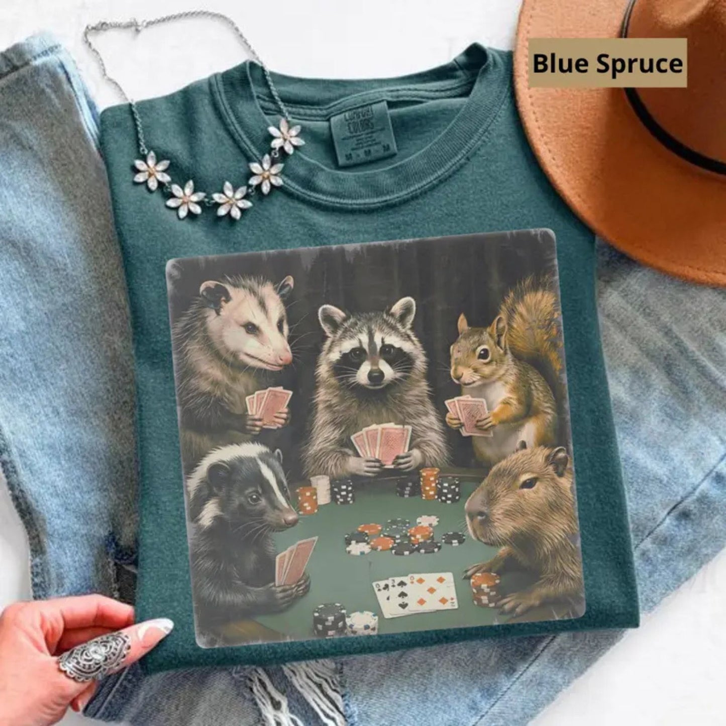 Comfort Colors Animals Playing Poker Premium Vintage Graphic T-Shirt