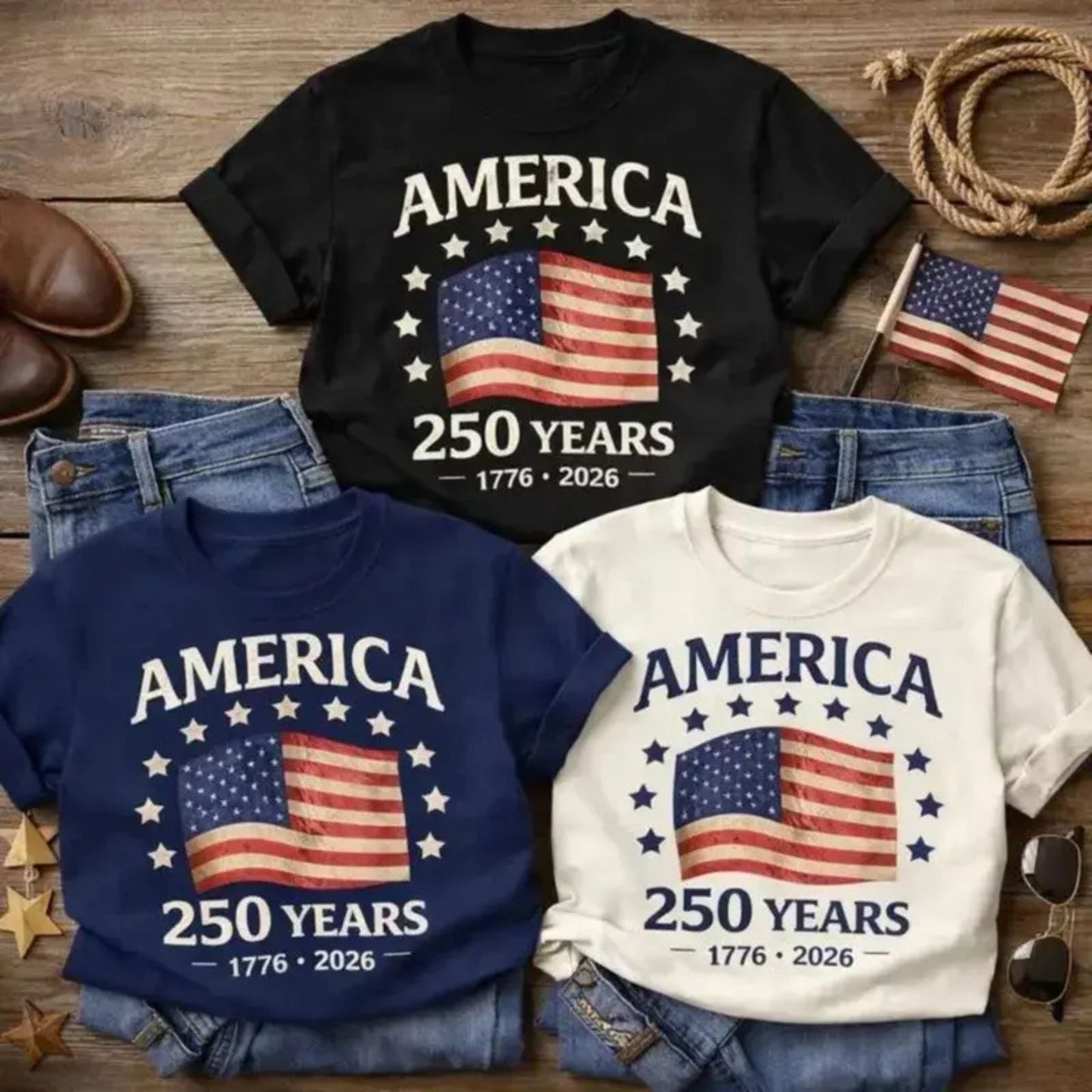 "USA 250th Anniversary" Vintage 1776–2026 T-Shirt – Semiquincentennial Patriotic Graphic Top, Commemorative Americana Heritage Tee