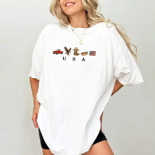 Vintage USA Icons Graphic Tee – Comfort Colors® 4th of July Shirt