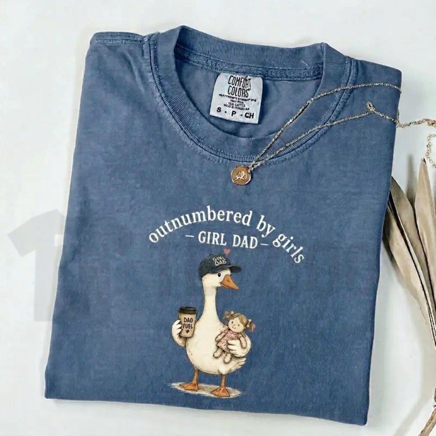 Comfort Colors Girl Dad Shirt – Funny Outnumbered By Girls Duck Graphic Tee, Cute Retro Father’s Day Gift