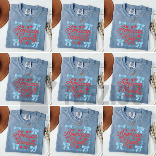 Custom 4th of July Mama Nana T-Shirt – Girly Coquette Independence Day Bow Tee