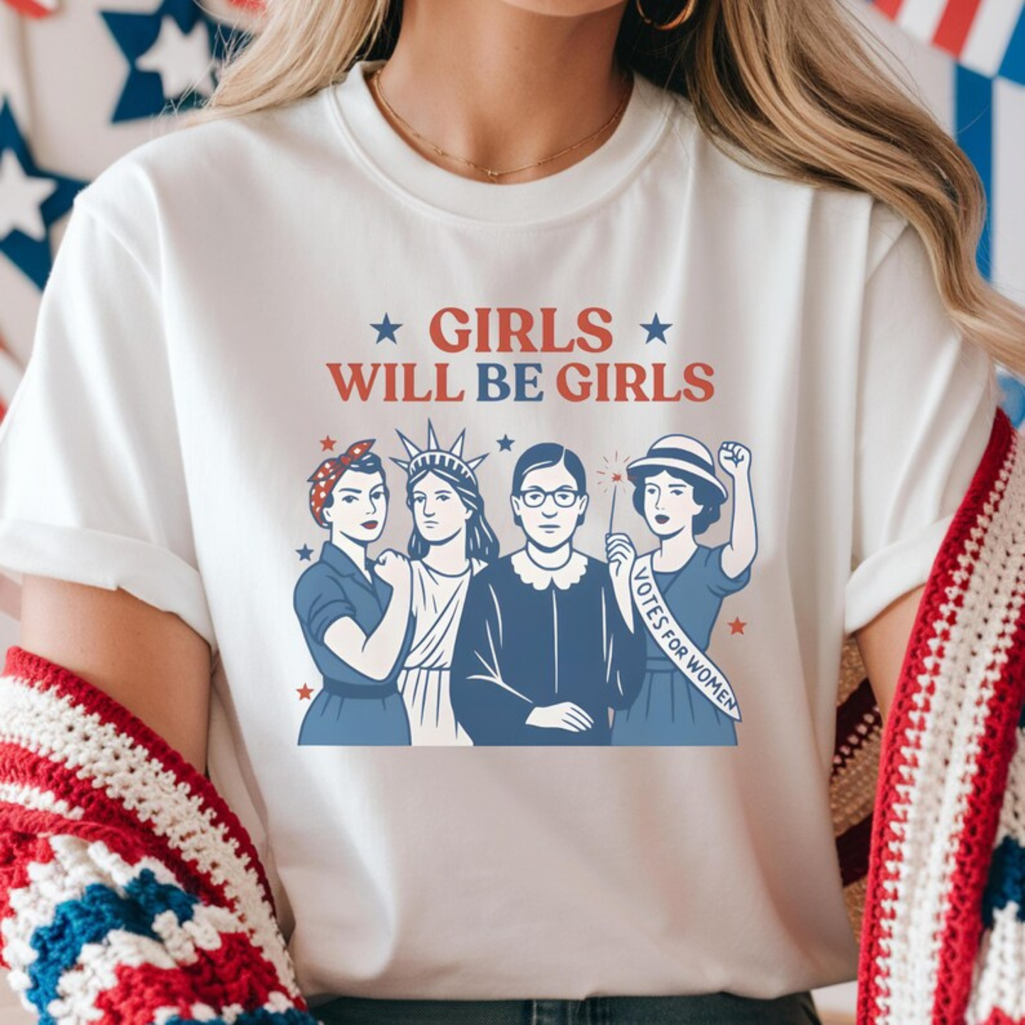 "Girls Will Be Girls" T-Shirt – Comfort Colors® Independence Day Gift, Trendy USA Flag Shirt for Her