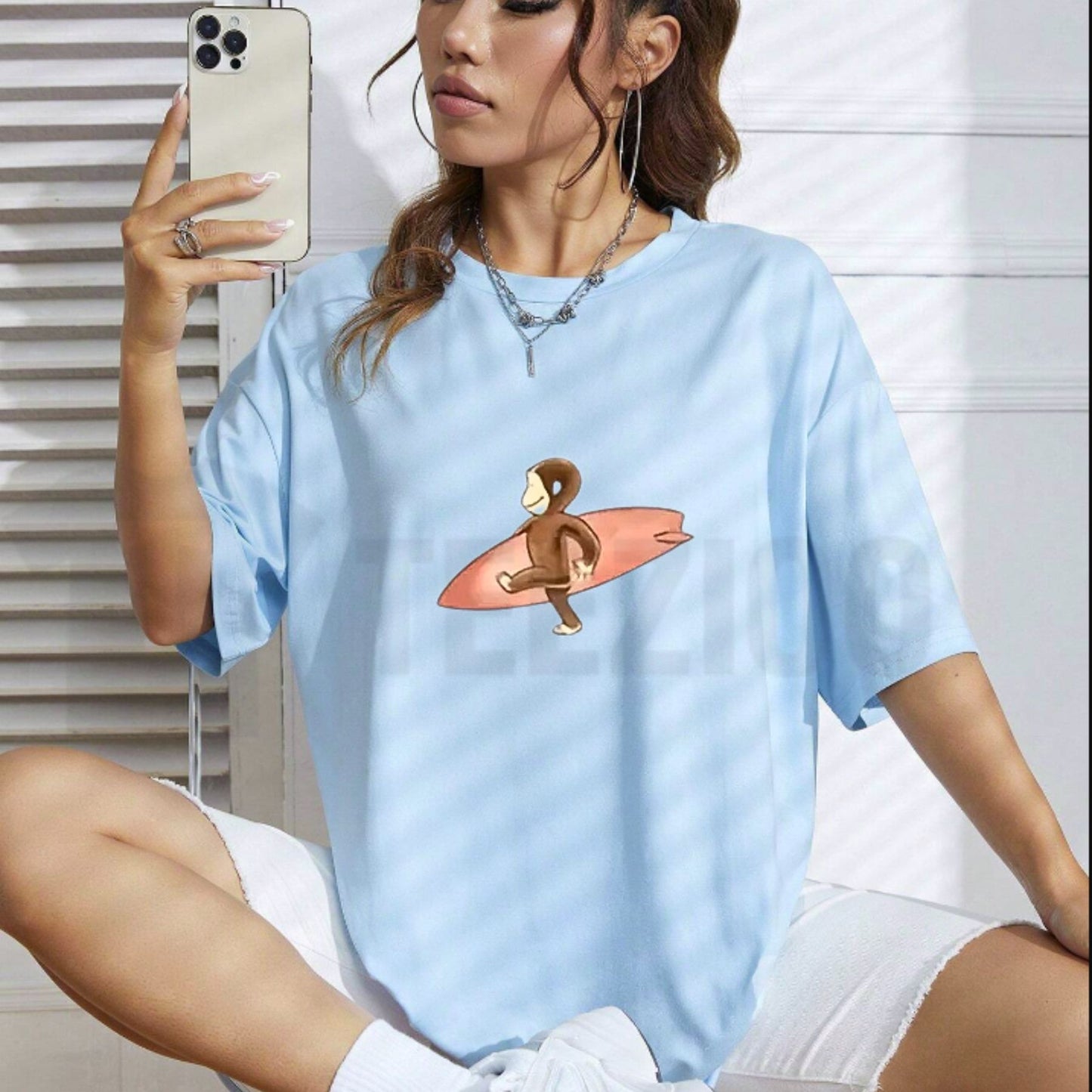 Curious George Surfing T-Shirt – Cute Cartoon Monkey Black Cotton Graphic Tee, Retro Animated Nostalgia Shirt for Men & Women