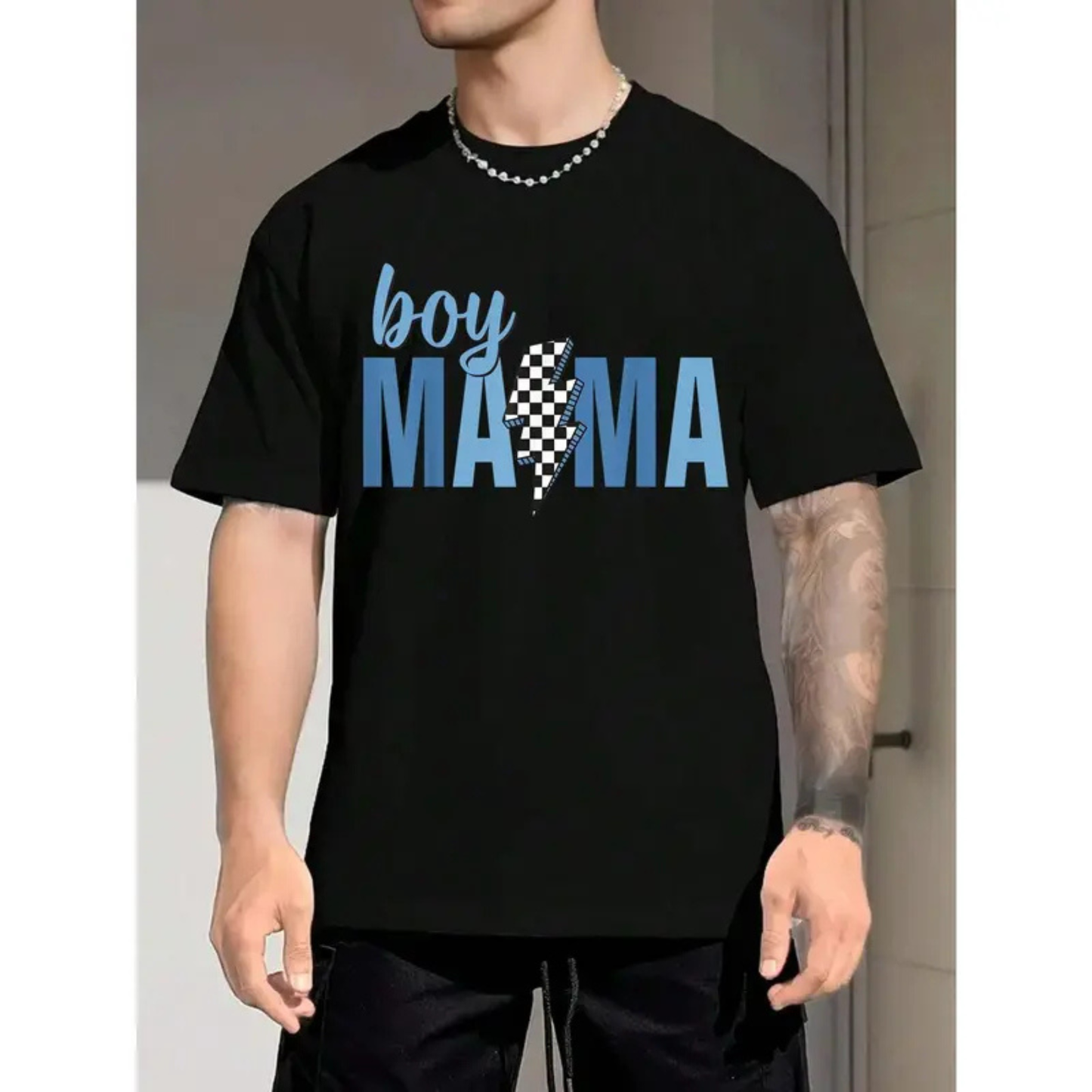 "Boy Mama" Retro Checkered T-Shirt