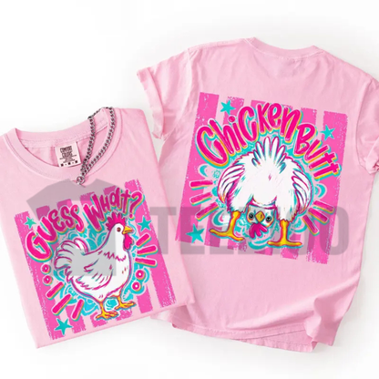 Guess What Chicken Butt T-Shirt – 2-Sided Retro Groovy Poultry Graphic Tee