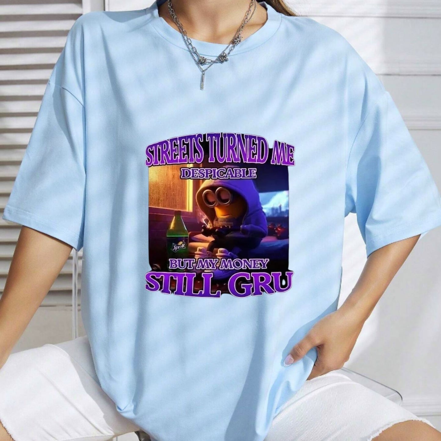 "Streets Made Me Despicable" Funny Minion Humor T-Shirt – Ironically Hard Graphic Top, Trendy Meme Aesthetic Streetwear, Witty Gru-Core Tee