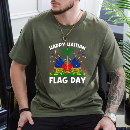 "Happy Haitian Flag Day" T-Shirt – Haiti Heritage Patriotic Graphic Tee, Unisex Cotton Shirt