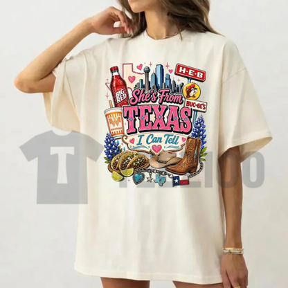 "She's From Texas" T-Shirt – Vintage Texas Pride Graphic Tee