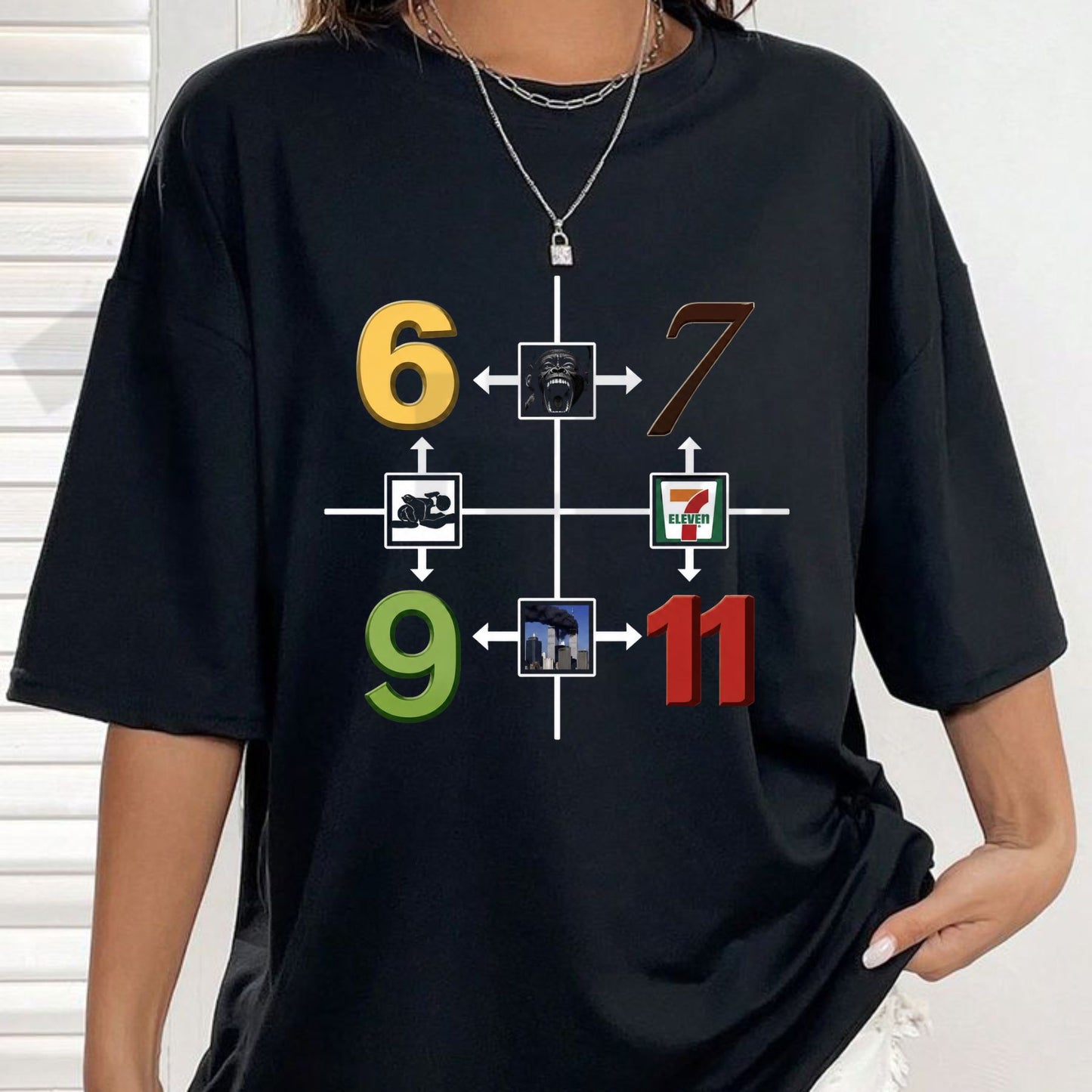 69 67 9/11 7-11 Funny Gen Z Absurdist Humor Graphic T-Shirt - Teezioo