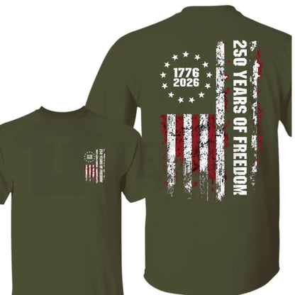 Double-Sided USA 250th Anniversary T-Shirt – Vintage 1776-2026 Patriotic Flag Tee, Semiquincentennial Milestone Graphic Shirt