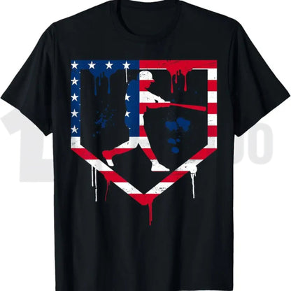 Baseball Drip Patriotic Ice Cream US Flag Youth Boys Summer Graphic T-Shirt