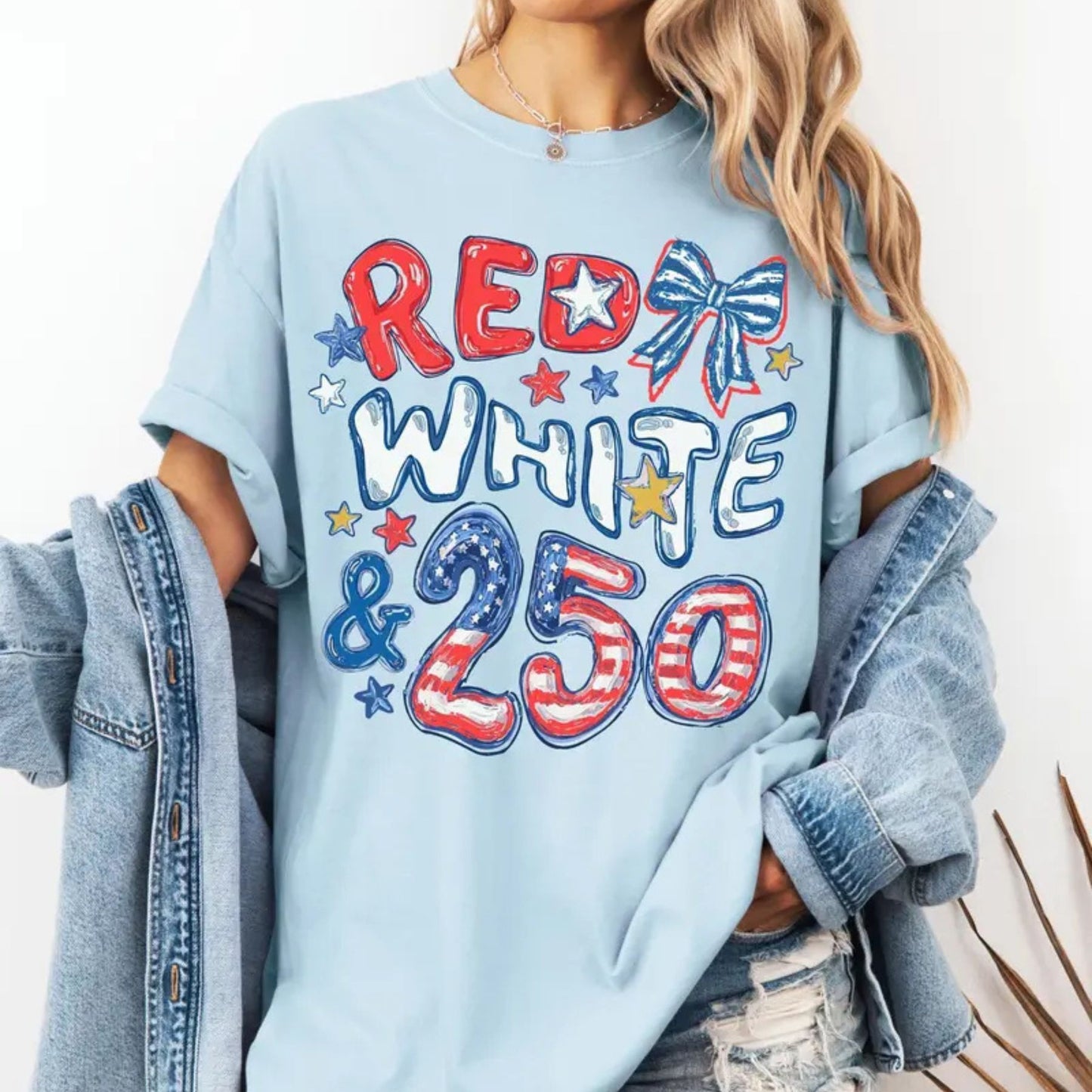 Red White & 250 Patriotic Shirt – Preppy USA Anniversary Graphic Tee, Comfort Colors Vintage Style
