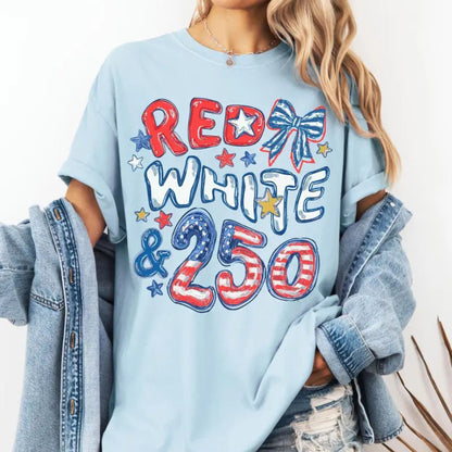 Red White & 250 Patriotic Shirt – Preppy USA Anniversary Graphic Tee, Comfort Colors Vintage Style