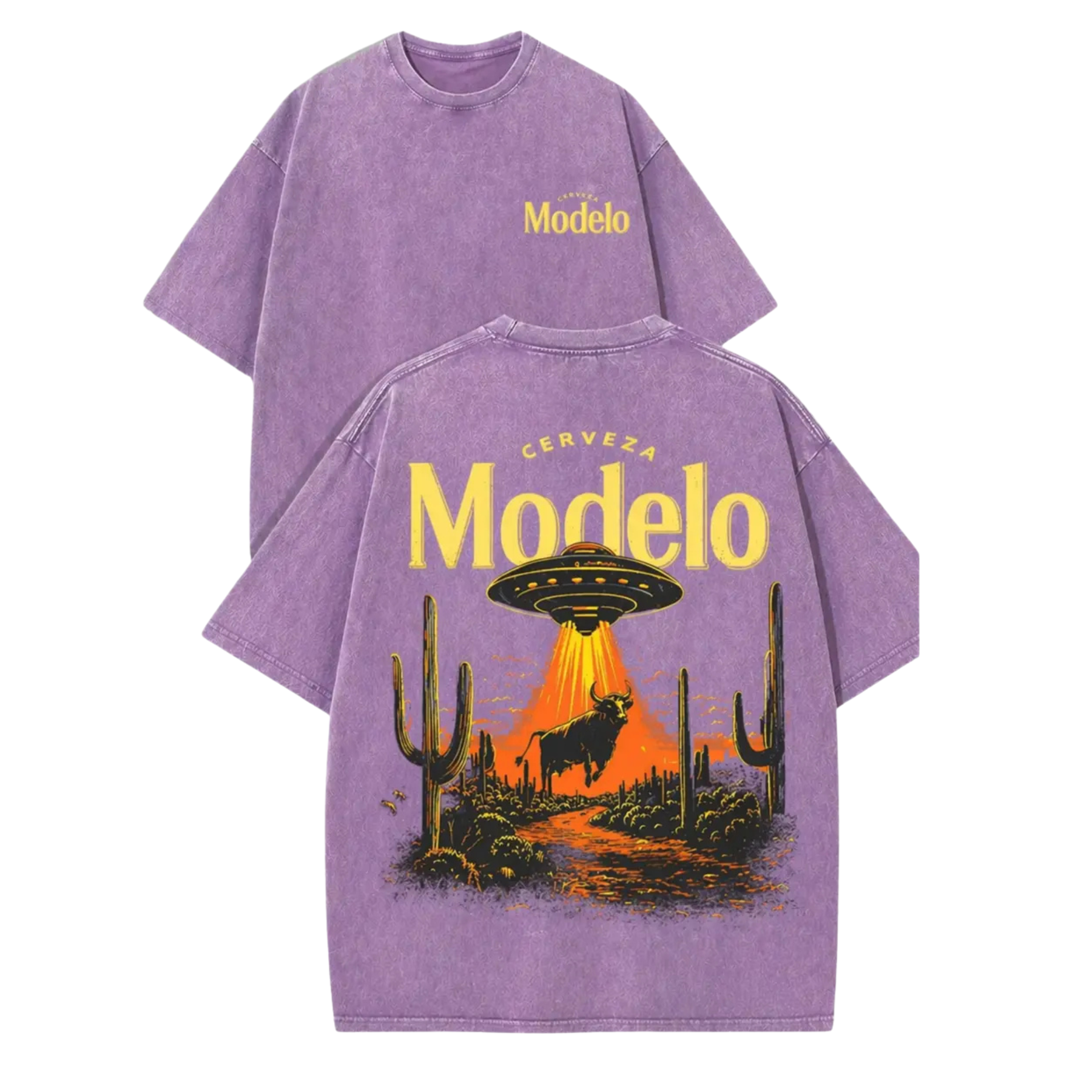 Cerveza Modelo UFO Bull Heist T-Shirt – Vintage Washed Desert Graphic Shirt - Teezioo