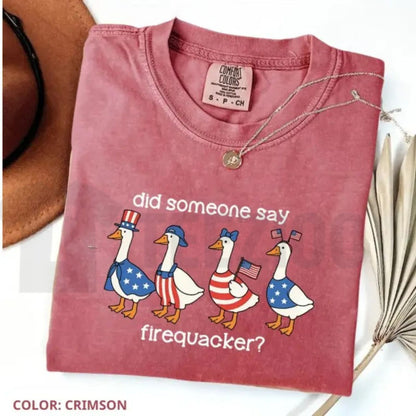 Funny Patriotic Goose T-Shirt – Firequacker 4th of July Tee, American Flag Humor Shirt - Teezioo