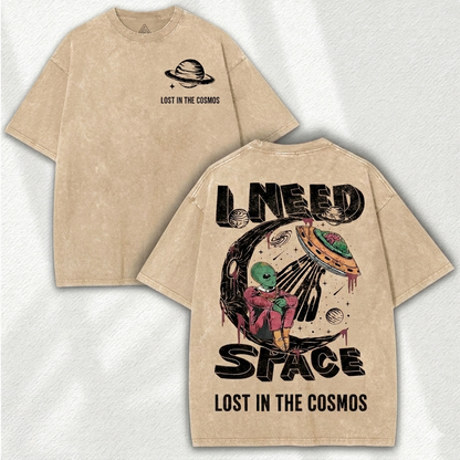 "I Need Space" Sci-Fi Graphic Tee – Modern Distressed Alien Shirt