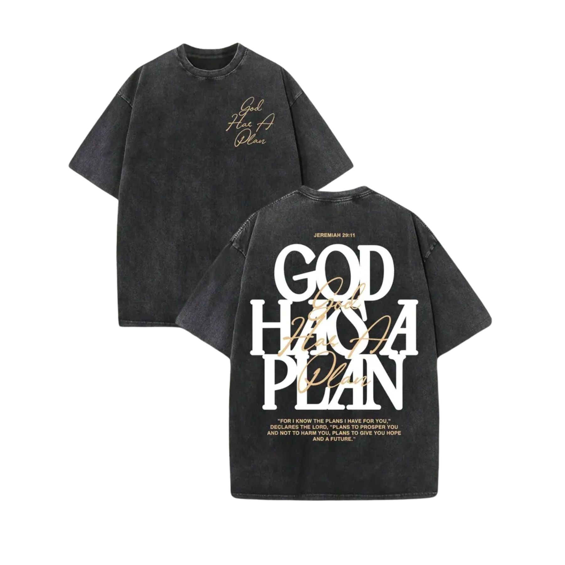“God Has a Plan” Vintage Washed T-Shirt – 230gsm Heavyweight Double-Sided Christian Graphic Tee - Teezioo