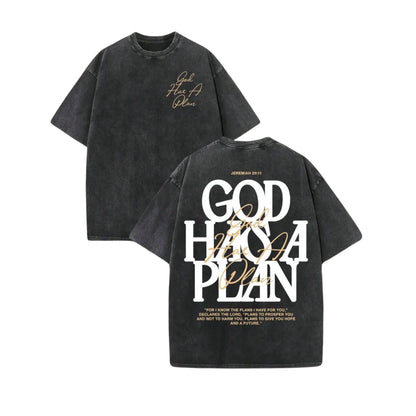 “God Has a Plan” Vintage Washed T-Shirt – 230gsm Heavyweight Double-Sided Christian Graphic Tee - Teezioo
