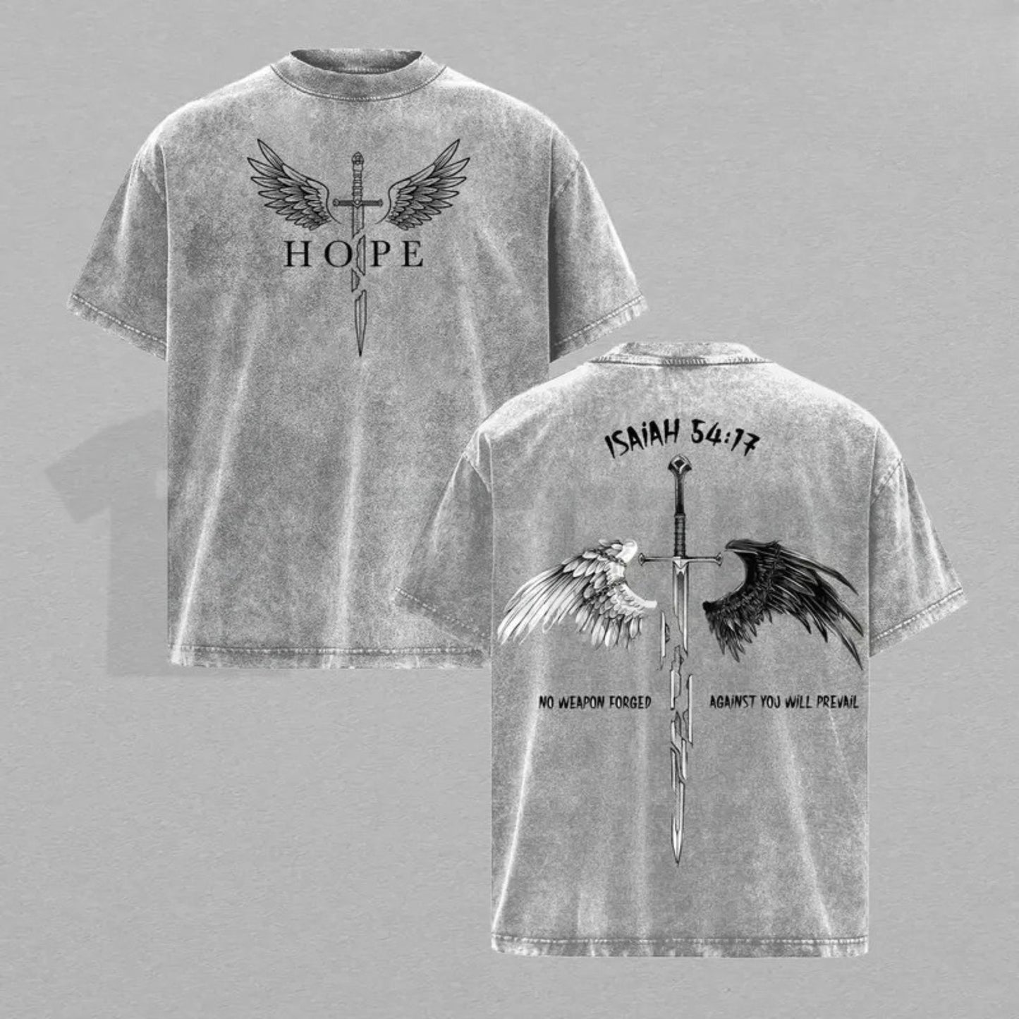 Isaiah 54:17 Armor of God Vintage Washed T-Shirt – Christian Sword & Shield Graphic Tee - Teezioo