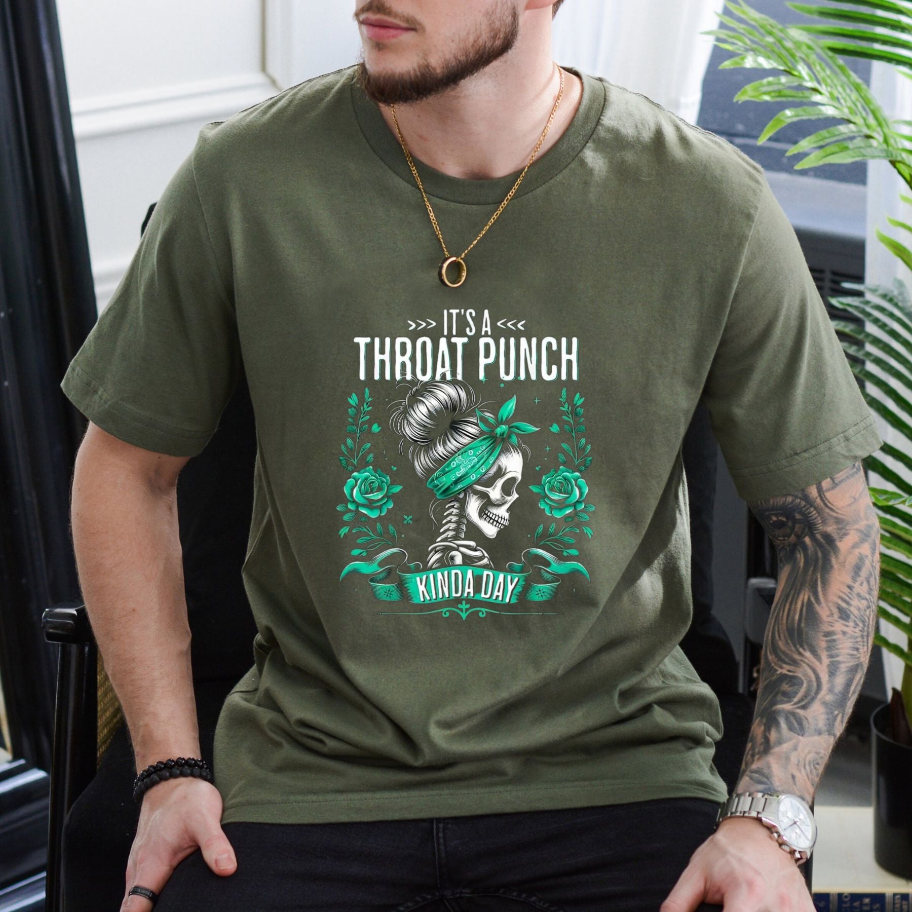 "It's That Kind of Day" Skull & Roses T-Shirt – Edgy Biker Style Graphic Tee, Unisex Cotton Shirt - Teezioo