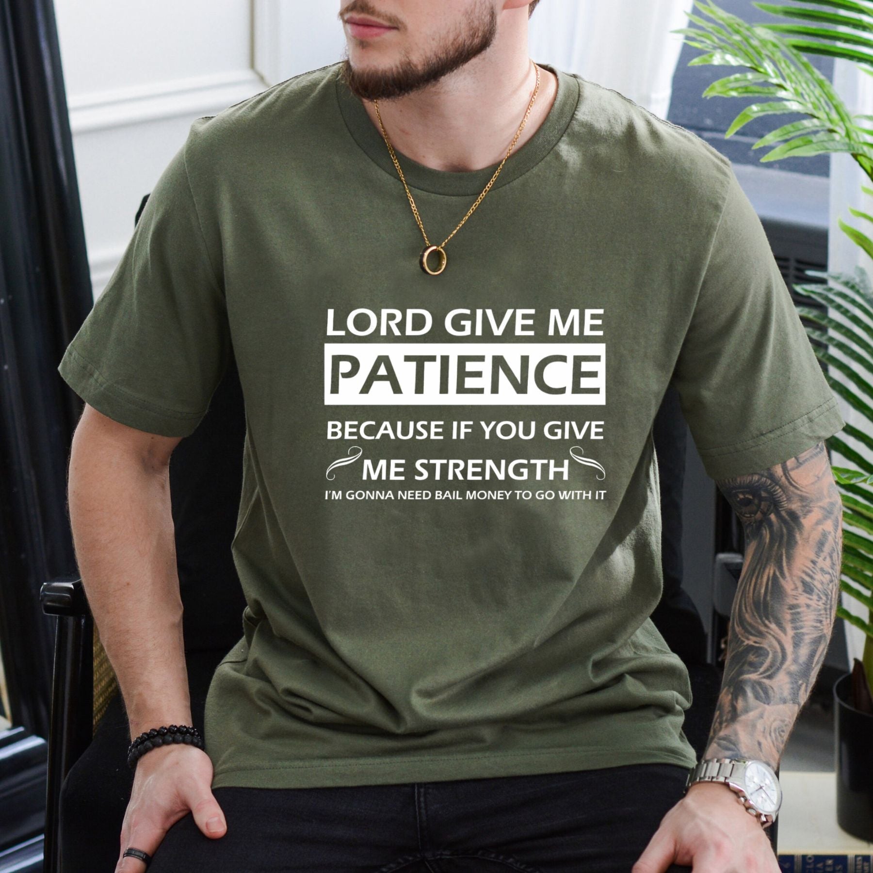 Lord Give Me Patience T-Shirt – Funny Sarcastic Religious Humor Graphic Tee, Unisex Cotton Shirt - Teezioo