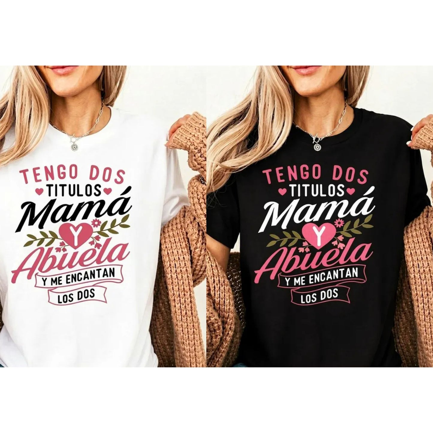 "Mom and Grandma" Two Titles Family Heritage T-Shirt – Elegant Motherhood Statement Top, Sweet Multi-Generational Matriarch Tee - Teezioo