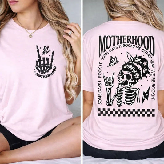 "Motherhood: Sometimes I Rock It" T-Shirt – Funny Relatable Mom Graphic Tee, Premium 100% Cotton Motherhood Life Top, Made in USA - Teezioo