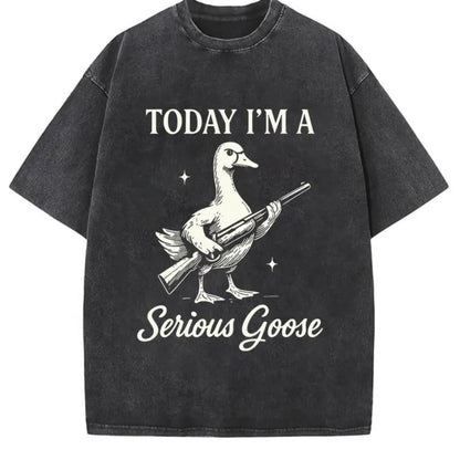 Serious Goose Graphic T-Shirt – Quirky Animal Art & Funny Slogan Tee, Premium Washed Cotton Standout Casual Wear for Men & Women - Teezioo