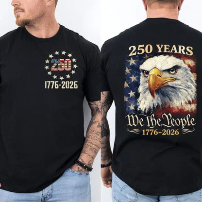 Vintage USA 250 Years Patriotic Shirt – 1776-2026 American Anniversary Tee, 4th of July Celebration Graphic Shirt - Teezioo