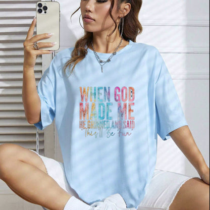 "When God Made Me He Grinned" Funny T-Shirt – Sarcastic Religious Humor Graphic Tee, Unisex Cotton Shirt - Teezioo